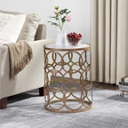 Table Cercles Dorés, Fer, 42,5 x 42,5 x 56 cm, Conception Américaine