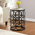 Table Cercles Dorés, Fer, 42,5 x 42,5 x 56 cm, Conception Américaine