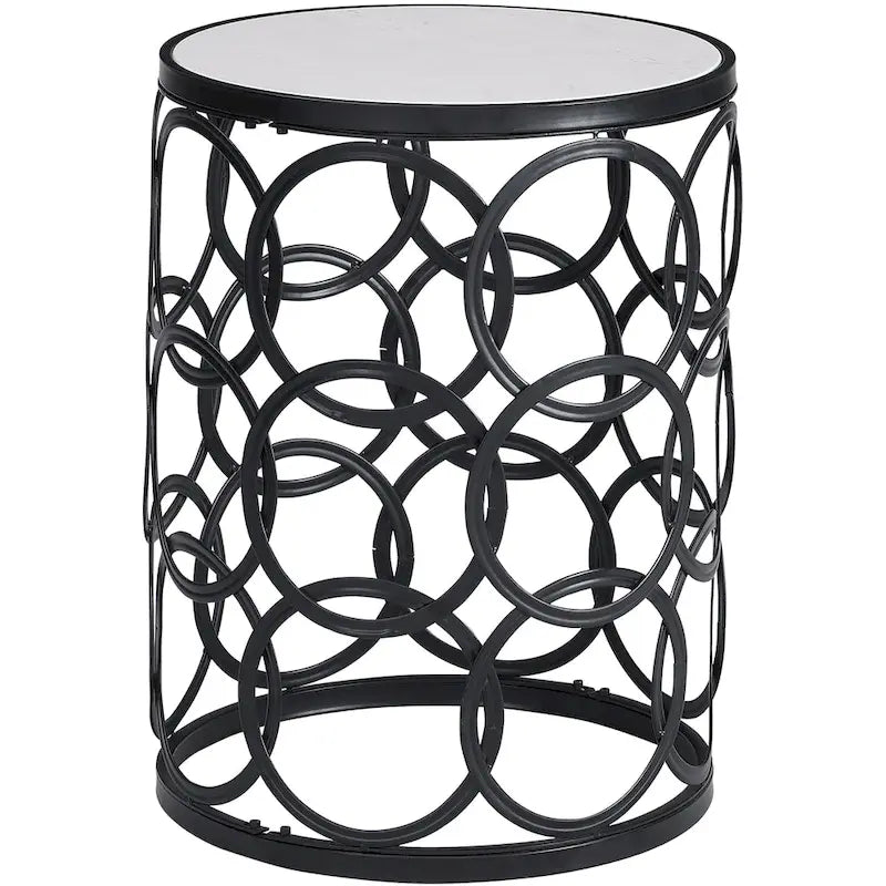 Table Cercles Dorés, Fer, 42,5 x 42,5 x 56 cm, Conception Américaine