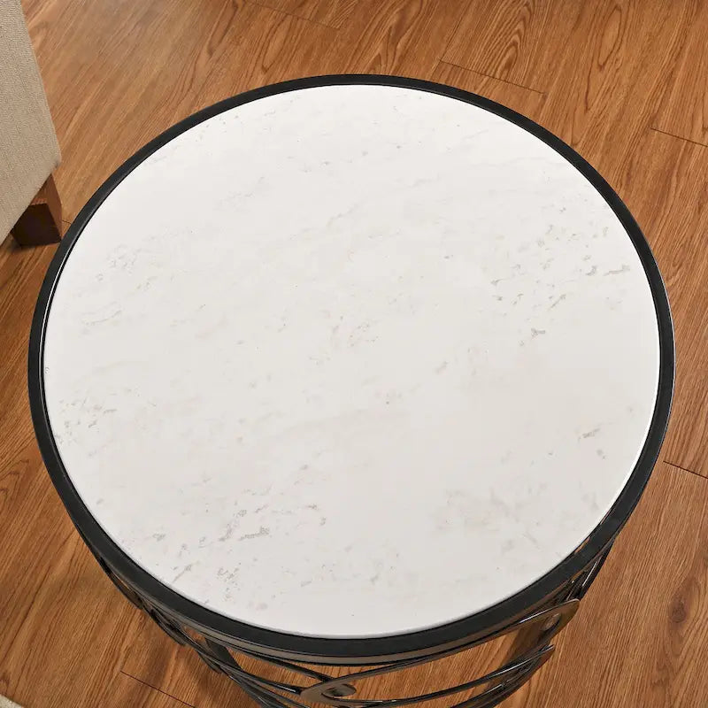 Table Cercles Dorés, Fer, 42,5 x 42,5 x 56 cm, Conception Américaine