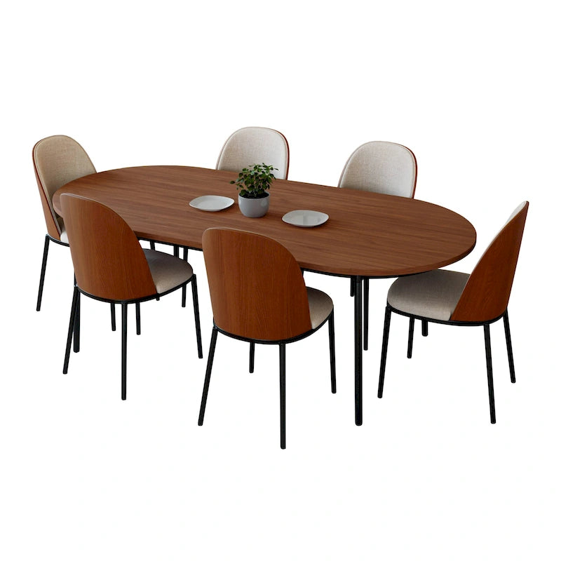 Ensemble repas 7 pièces en acier noir avec 6 chaises et table Collection Tule