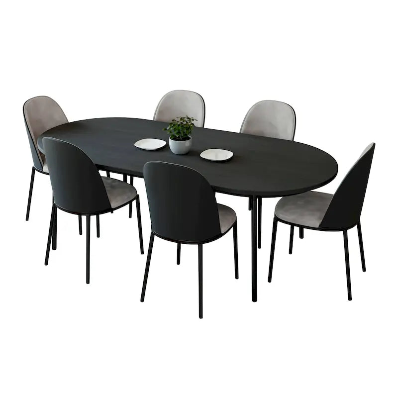 Ensemble repas 7 pièces en acier noir avec 6 chaises et table Collection Tule
