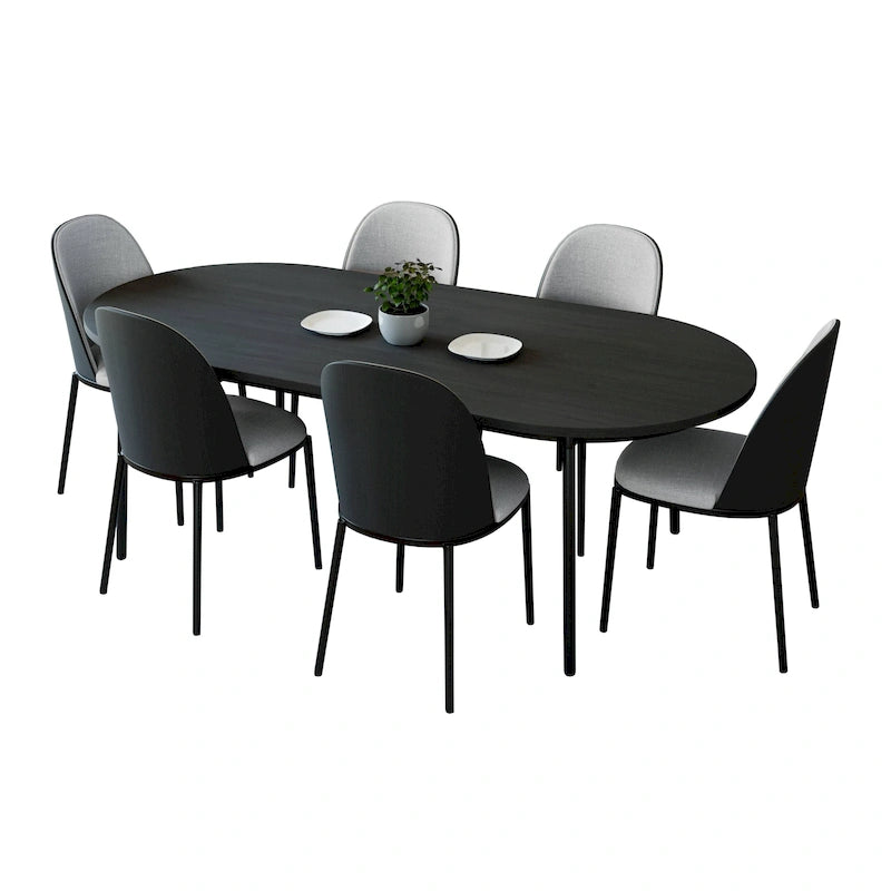 Ensemble repas 7 pièces en acier noir avec 6 chaises et table Collection Tule