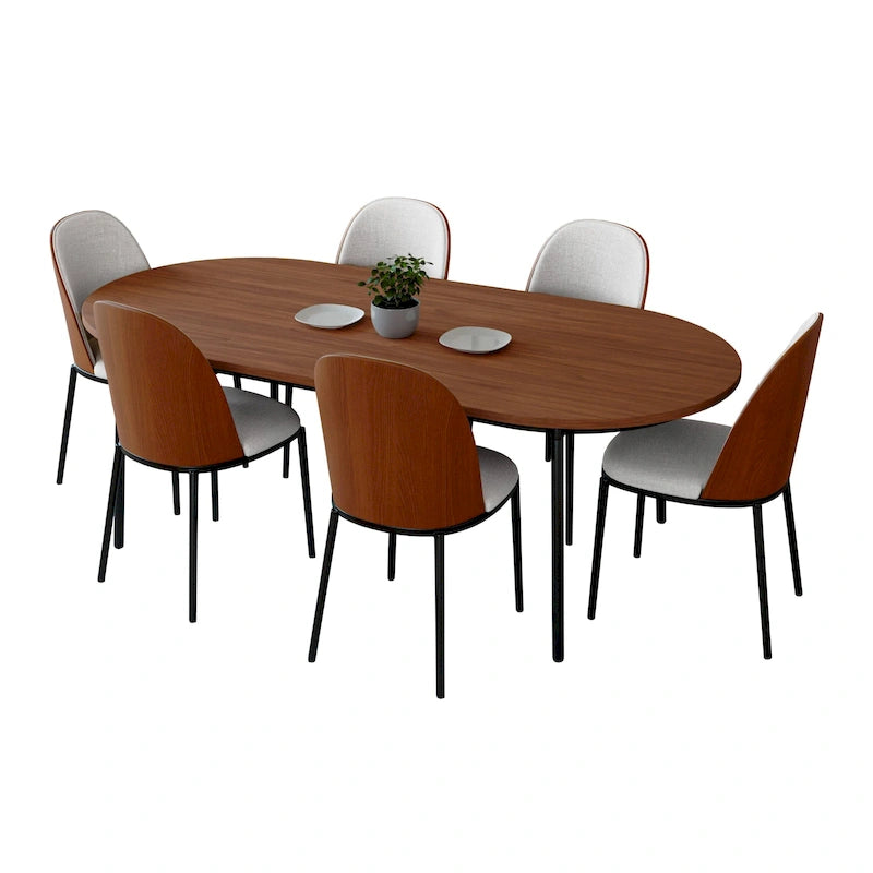 Ensemble repas 7 pièces en acier noir avec 6 chaises et table Collection Tule