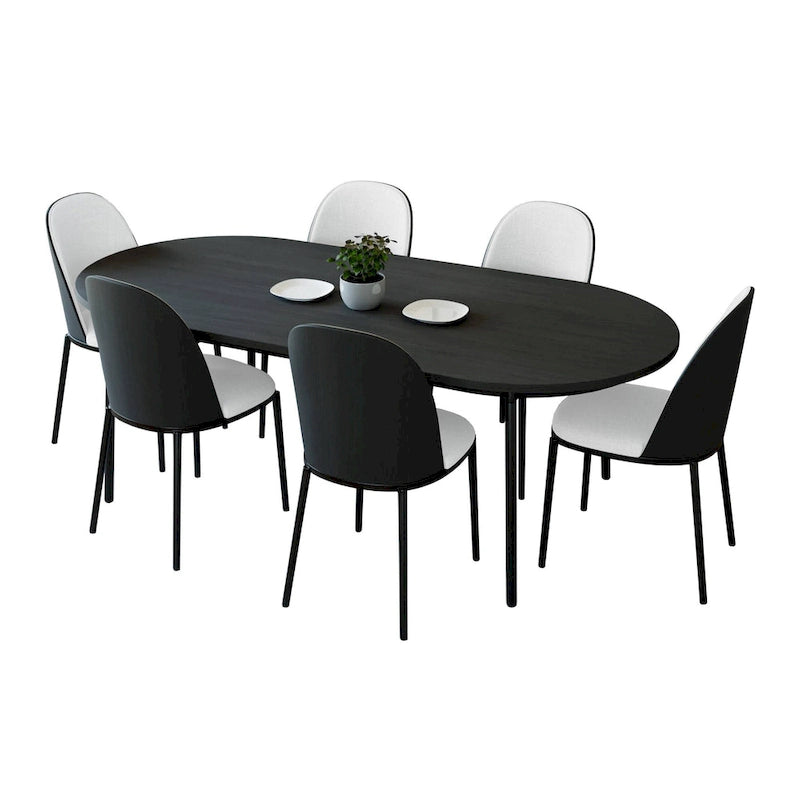 Ensemble repas 7 pièces en acier noir avec 6 chaises et table Collection Tule