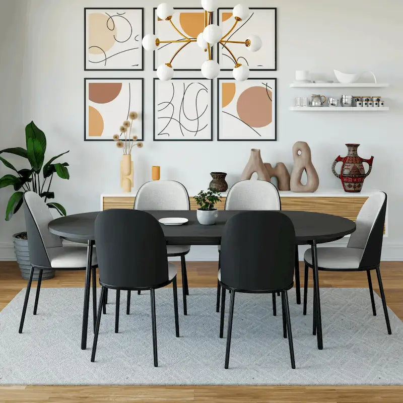 Ensemble repas 7 pièces en acier noir avec 6 chaises et table Collection Tule