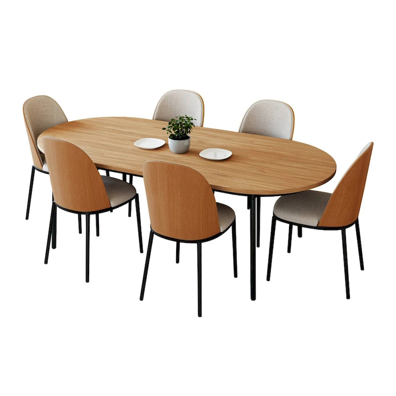 Ensemble repas 7 pièces en acier noir avec 6 chaises et table Collection Tule