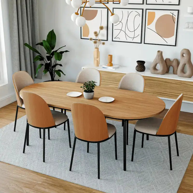 Ensemble repas 7 pièces en acier noir avec 6 chaises et table Collection Tule