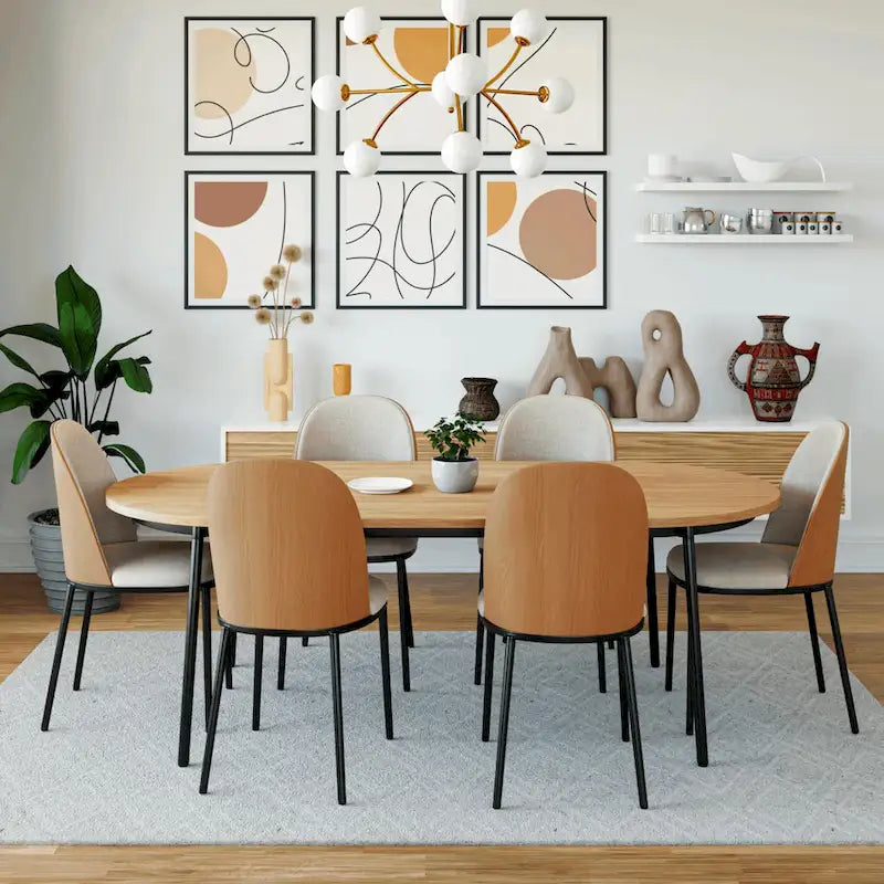 Ensemble repas 7 pièces en acier noir avec 6 chaises et table Collection Tule