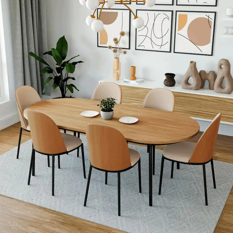 Ensemble repas 7 pièces en acier noir avec 6 chaises et table Collection Tule