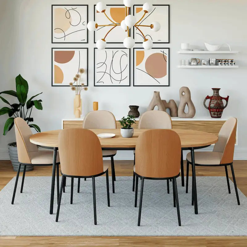 Ensemble repas 7 pièces en acier noir avec 6 chaises et table Collection Tule