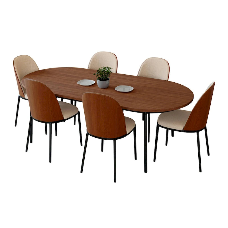 Ensemble repas 7 pièces en acier noir avec 6 chaises et table Collection Tule