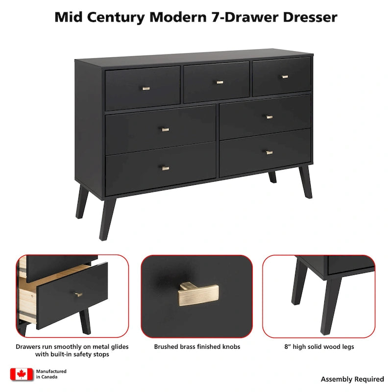 Commode à 7 tiroirs Milo Mid-Century Modern