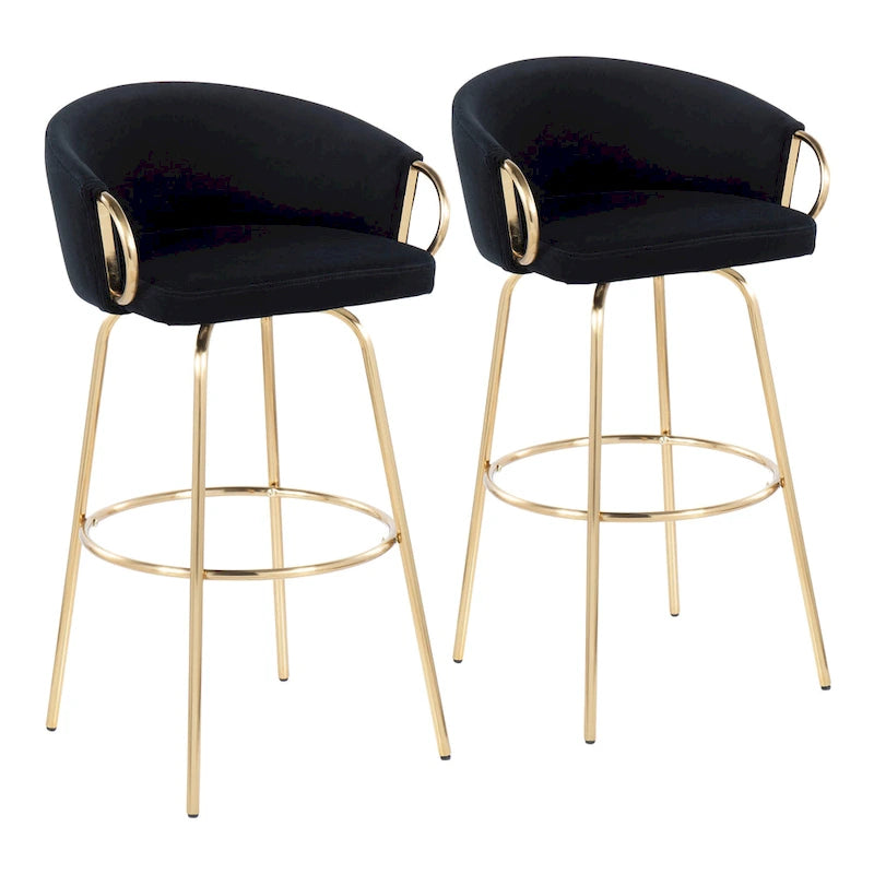 Tabouret de bar à hauteur fixe en métal doré - Lot de 2 - 19,5L x 21l x 38,25H