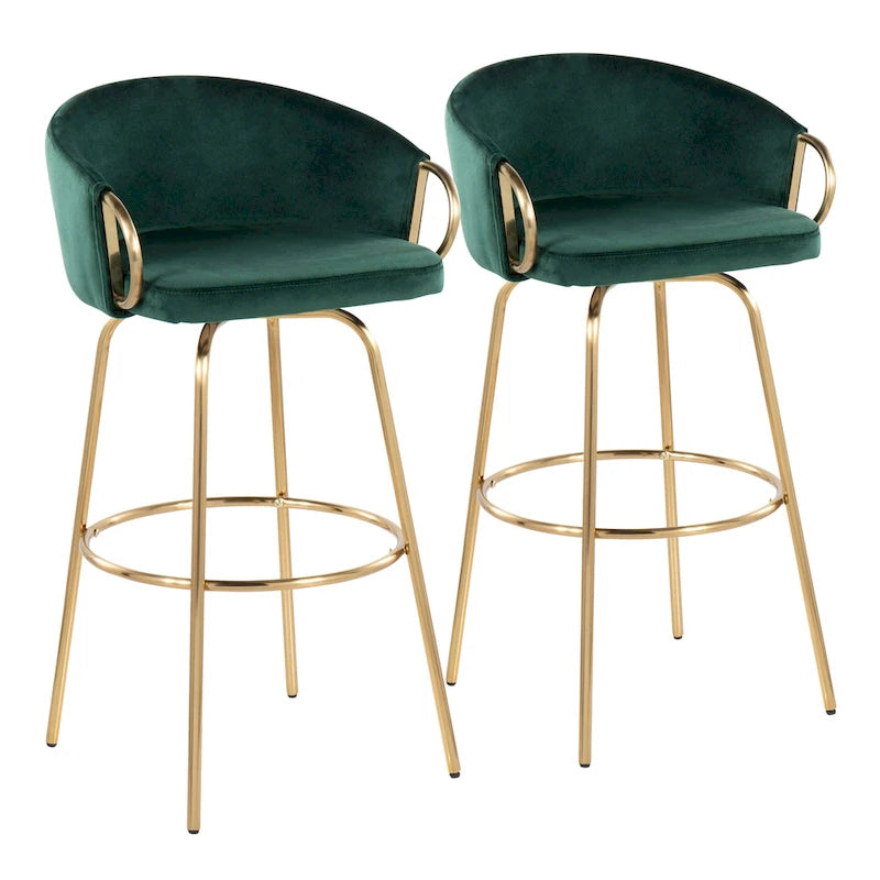 Tabouret de bar à hauteur fixe en métal doré - Lot de 2 - 19,5L x 21l x 38,25H