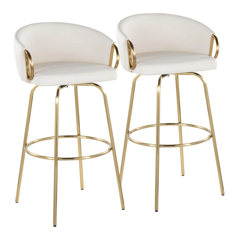Tabouret de bar à hauteur fixe en métal doré - Lot de 2 - 19,5L x 21l x 38,25H