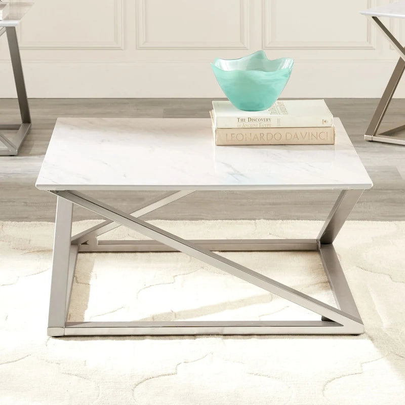 Ensemble de 3 tables d'appoint plateau aspect marbre