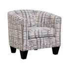 Fauteuil tonneau Enzo rembourré motif éclaboussures or et gris