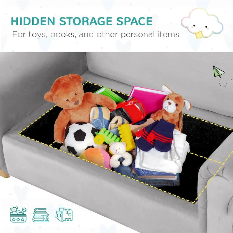 Canapé pour enfants, fauteuil à accoudoirs en bois pour la maternelle, canapé pour tout-petits pour chambre d'enfants, jardin d'enfants avec compartiment de rangement caché
