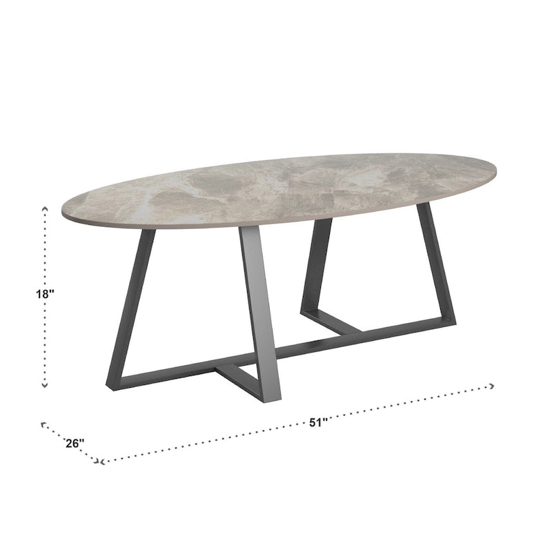 Tables Jurmala en pierre frittée brillante avec piètement en métal gris