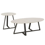 Tables Jurmala en pierre frittée brillante avec piètement en métal gris