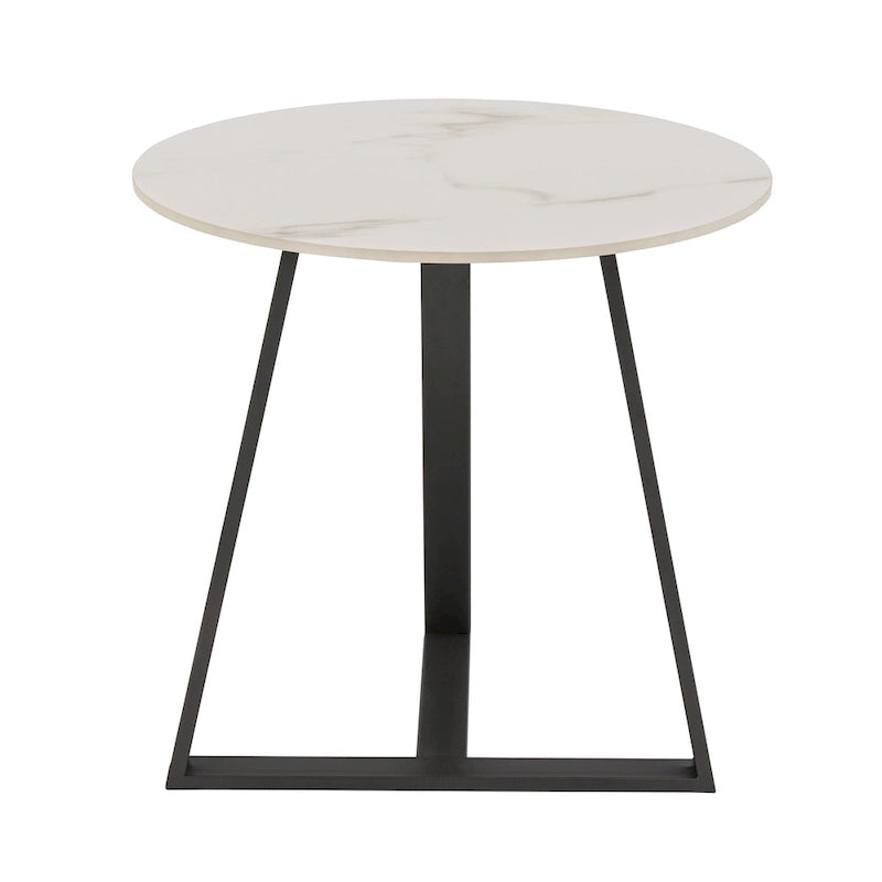 Tables Jurmala en pierre frittée brillante avec piètement en métal gris