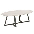 Tables Jurmala en pierre frittée brillante avec piètement en métal gris