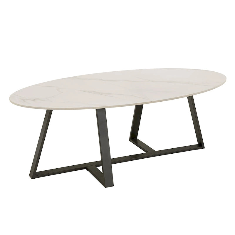 Tables Jurmala en pierre frittée brillante avec piètement en métal gris