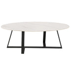 Tables Jurmala en pierre frittée brillante avec piètement en métal gris