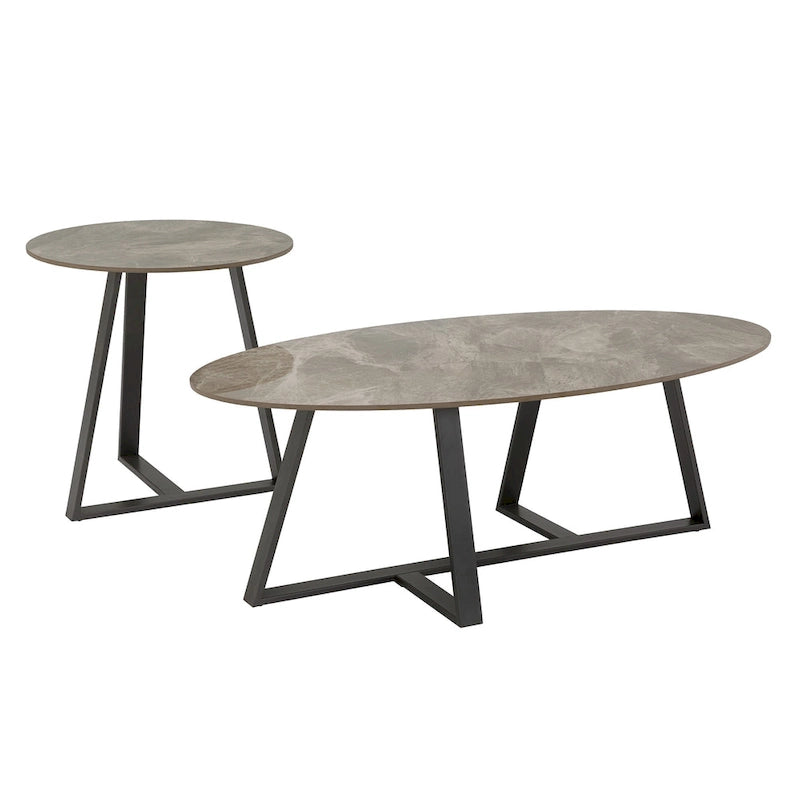 Tables Jurmala en pierre frittée brillante avec piètement en métal gris