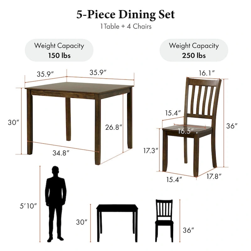 Ensemble de salle à manger 5 pièces en bois massif traditionnel