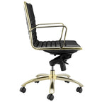 Chaise de bureau basse noire avec piètement doré brossé mat