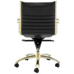 Chaise de bureau basse noire avec piètement doré brossé mat