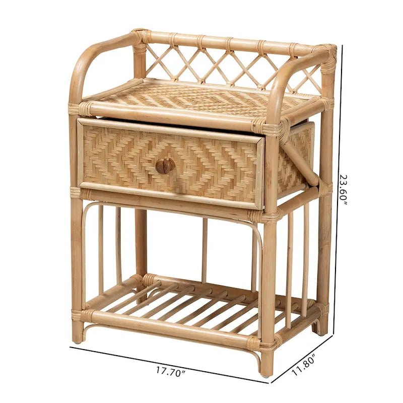 Table de chevet moderne bohème en rotin naturel marron à 1 tiroir
