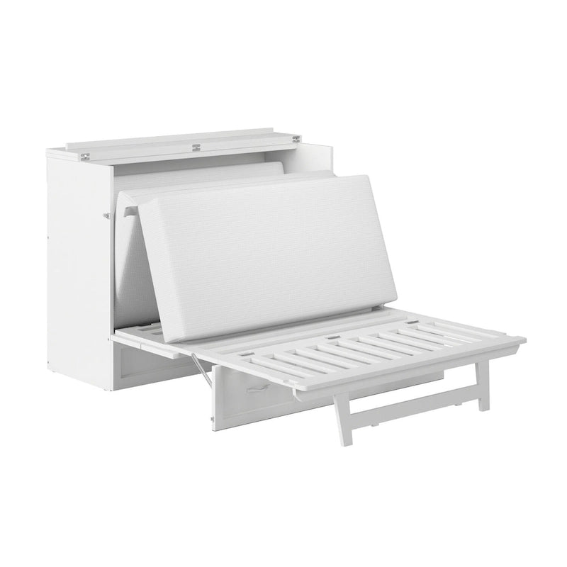 Lit escamotable double avec matelas, blanc