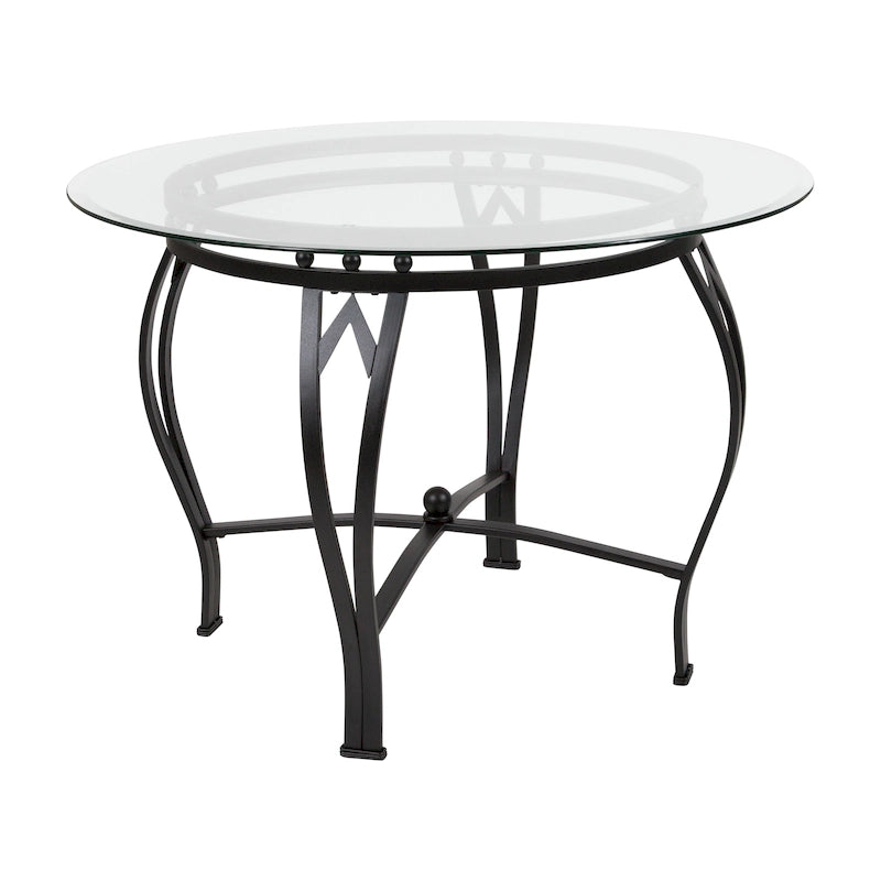 Table à manger ronde Syracuse 42 en verre avec piètement métallique incurvé