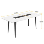 Bureau blanc de 70,86 pouces avec pieds métalliques robustes, forme de bateau
