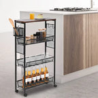 Desserte de cuisine en bois à roulettes et paniers – 4 niveaux de rangement