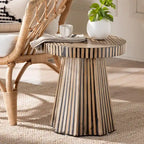 Table d'appoint moderne bohème bicolore en bambou naturel et marron foncé