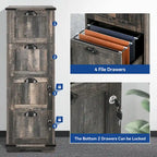 Meuble de classement vertical rustique en bois à 4 tiroirs avec armoire de rangement verrouillable