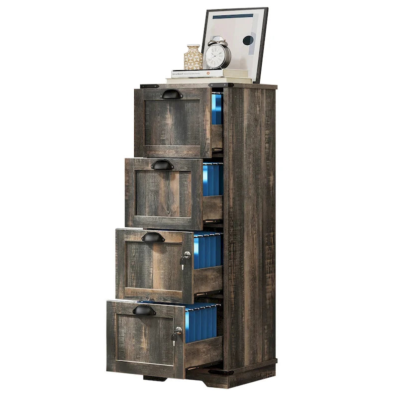 Meuble de classement vertical rustique en bois à 4 tiroirs avec armoire de rangement verrouillable