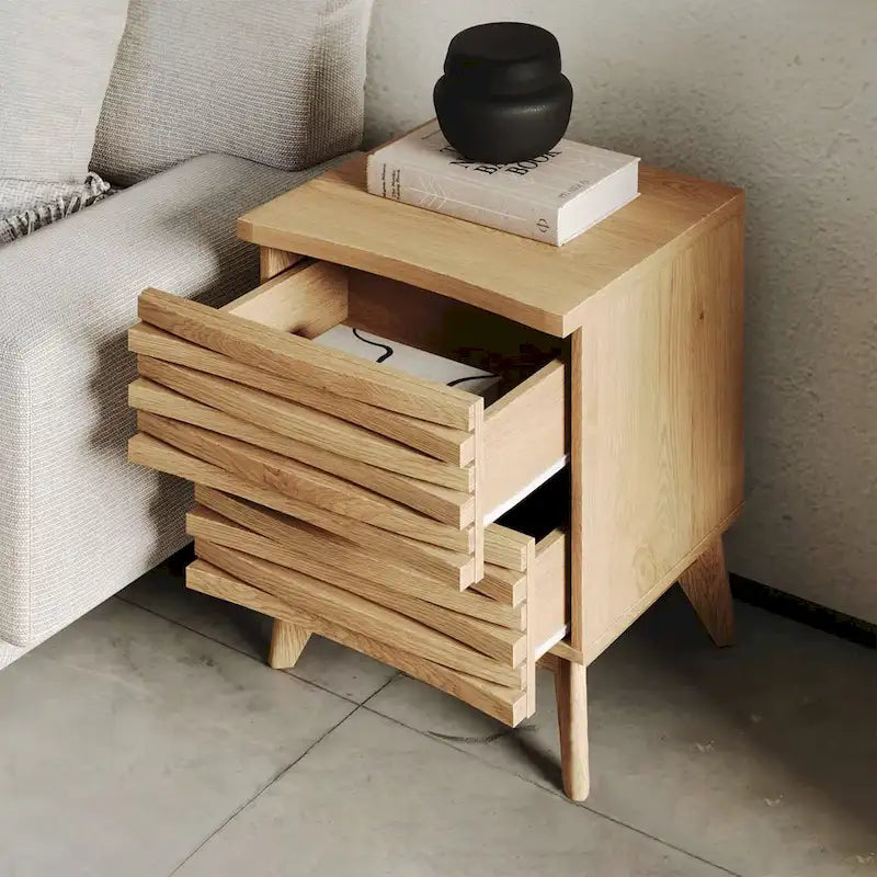 Table de chevet Zappa 2 tiroirs effet chêne Meuble de chambre