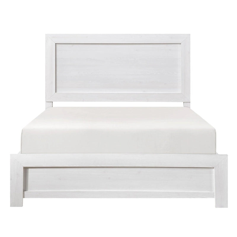 Lit California King, style ferme rustique, placage de bois finition blanche