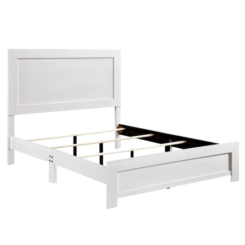 Lit California King, style ferme rustique, placage de bois finition blanche
