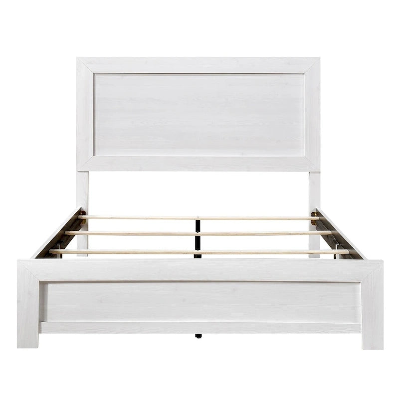 Lit California King, style ferme rustique, placage de bois finition blanche