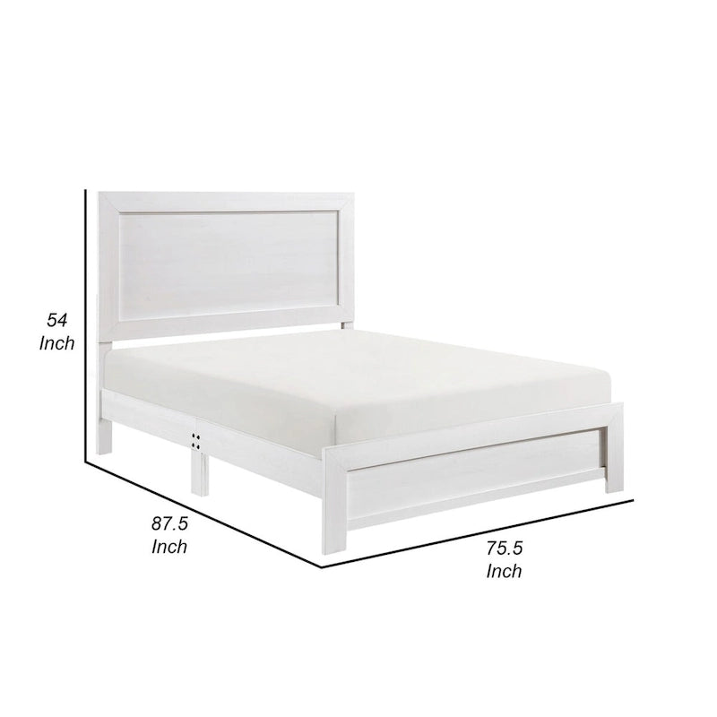 Lit California King, style ferme rustique, placage de bois finition blanche