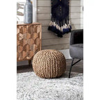 Pouf ottoman classique en jute tricoté uni