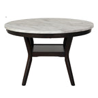 Table de salle à manger ronde de 120 cm avec plateau en imitation marbre, blanc et marron