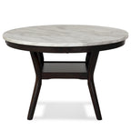 Table de salle à manger ronde de 120 cm avec plateau en imitation marbre, blanc et marron