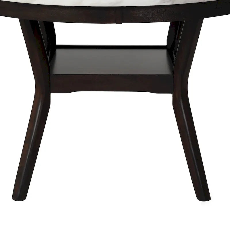 Table de salle à manger ronde de 120 cm avec plateau en imitation marbre, blanc et marron